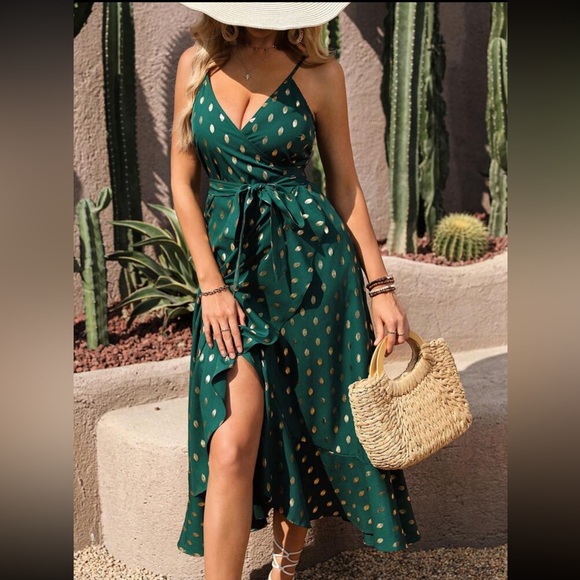 Boho gold polka dots wrap maxi dress - Picture 5 of 7